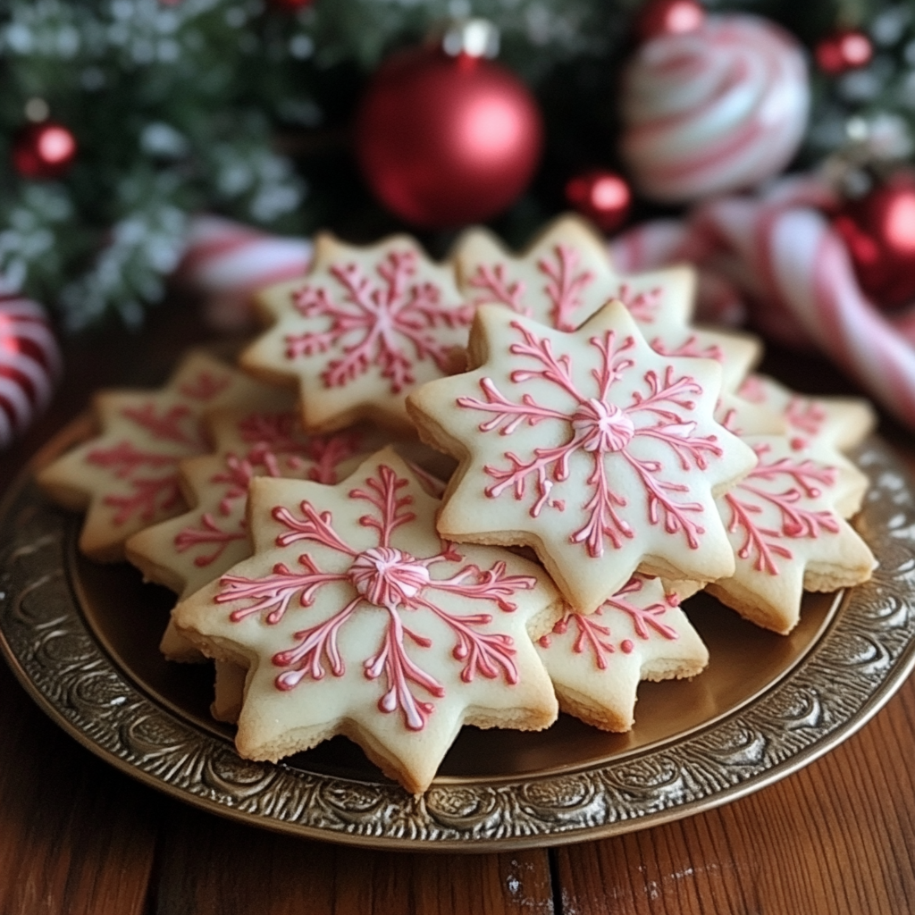 Peppermint Swirl Snowflake Cookies