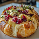 Warm Cranberry and Thyme Brie Bread Bowl