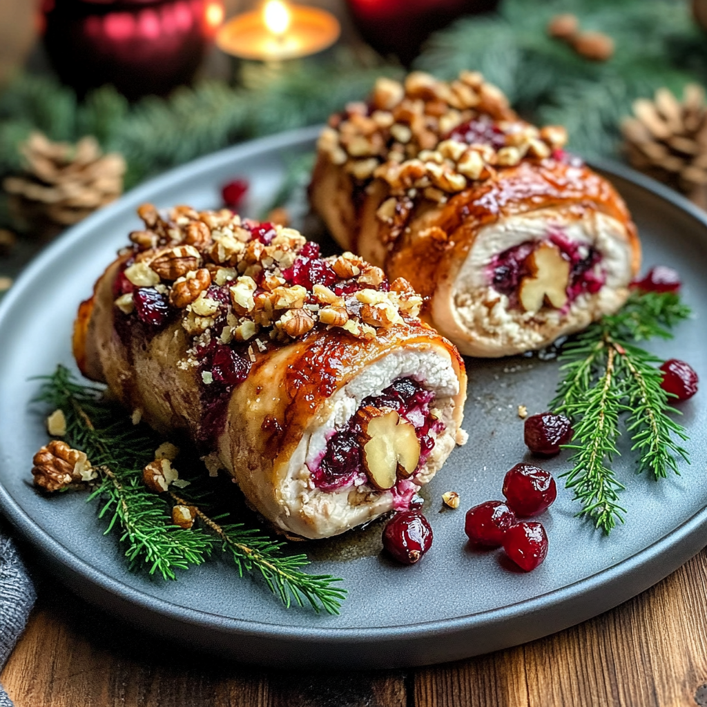 Cranberry, Walnut & Goat Cheese Stuffed Chicken Rolls