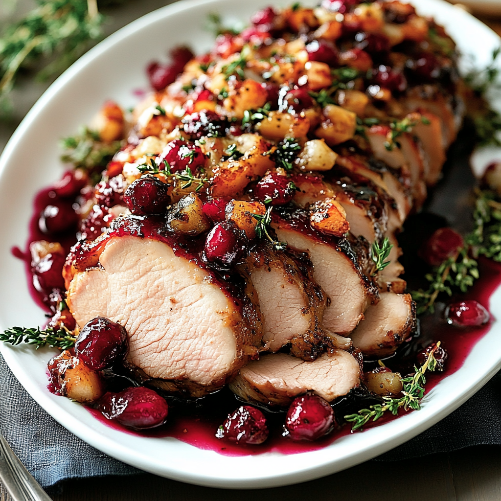Cranberry Dijon Pork Loin Roast with Apple Cider Glaze