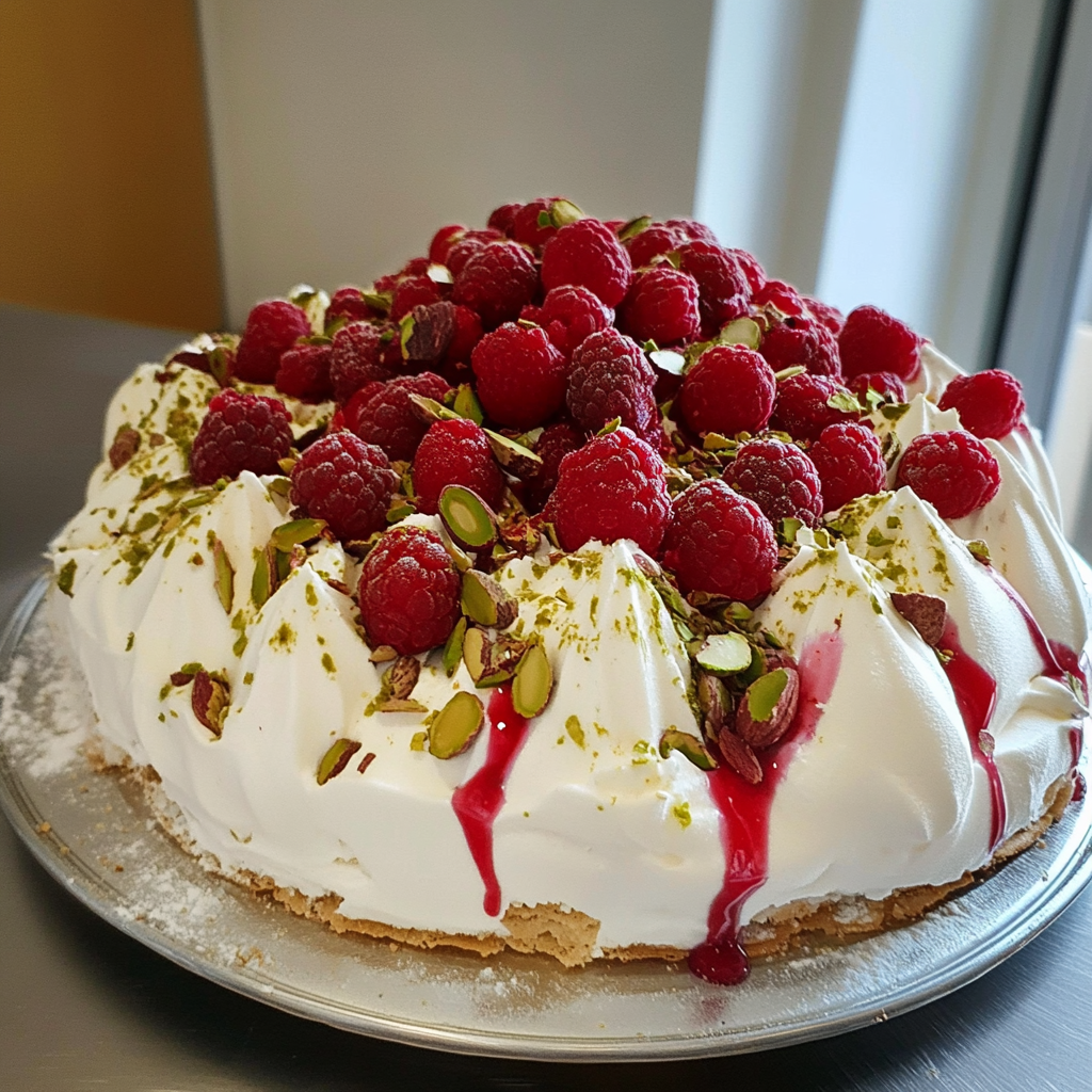 Pavlova pistacio raspberry