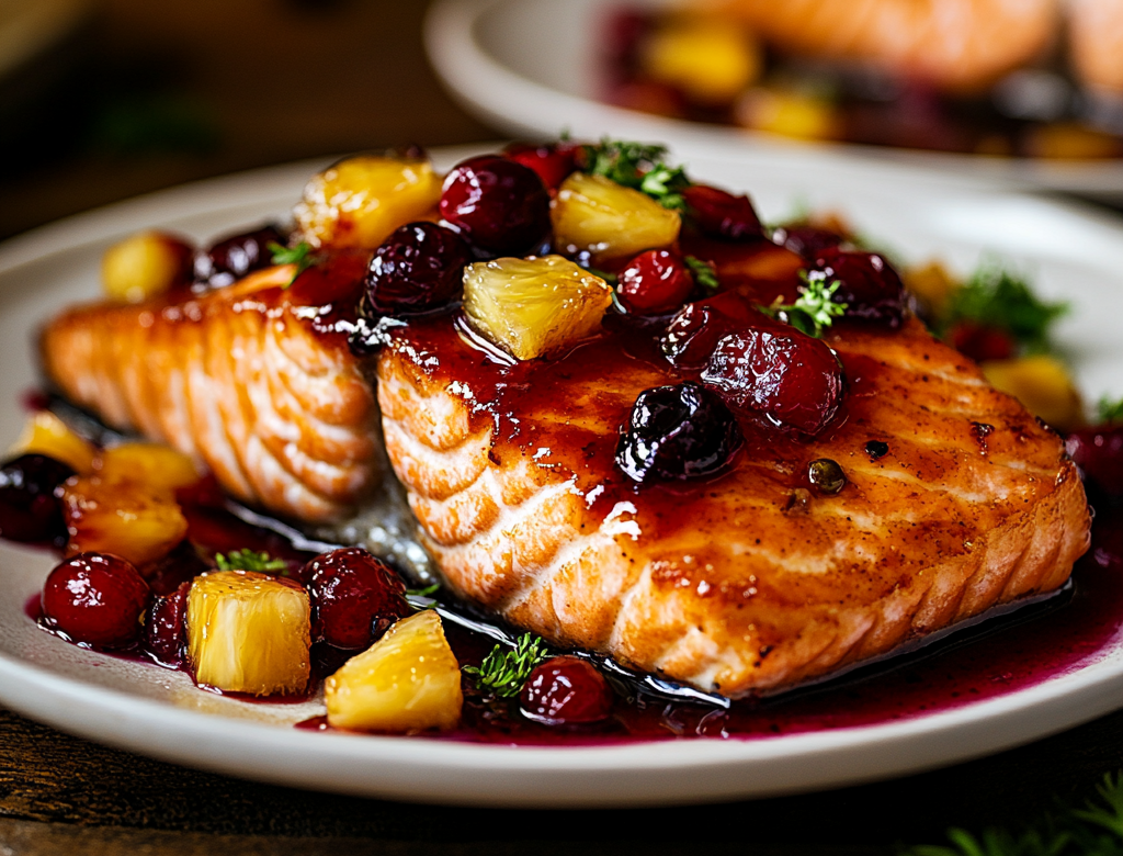 Salmon with Cranberry-Pineapple Glaze: A Flavorful Feast for Any Occasion