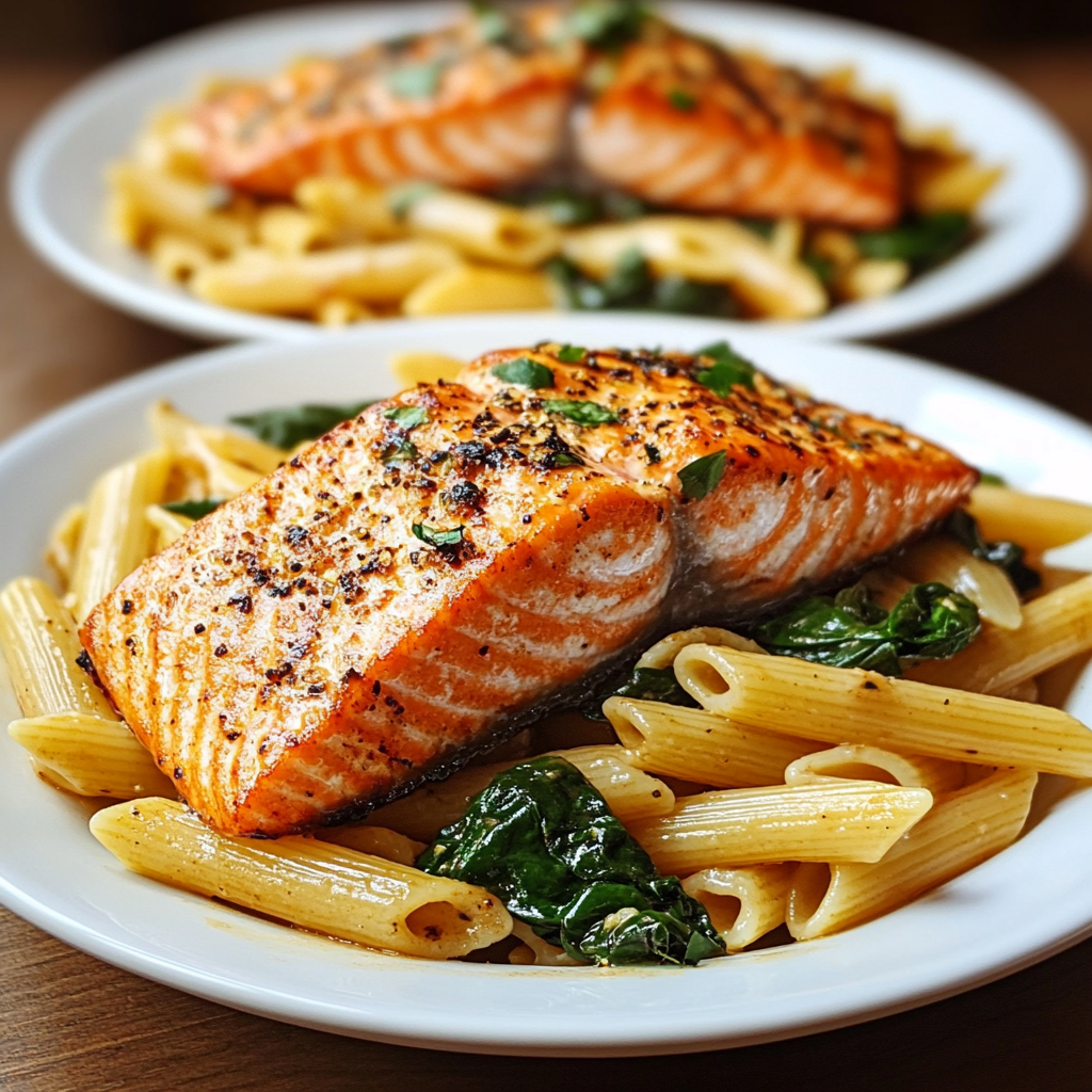 Creamy Cajun Salmon Penne with Spinach