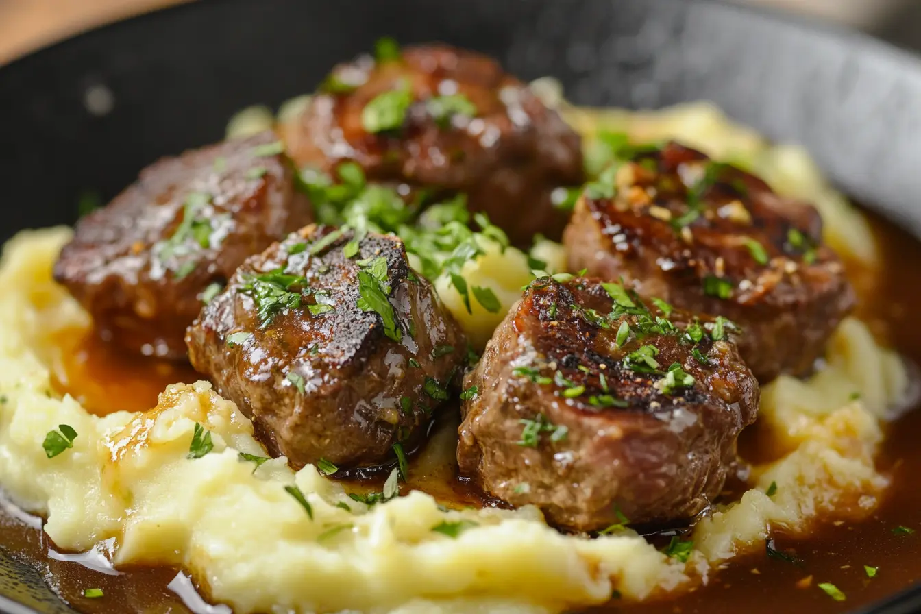 Garlic Butter Steak Bites and Mash