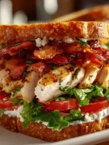 Ultimate Loaded Chicken Club Sandwich with Crispy Bacon and Avocado Ranch Spread