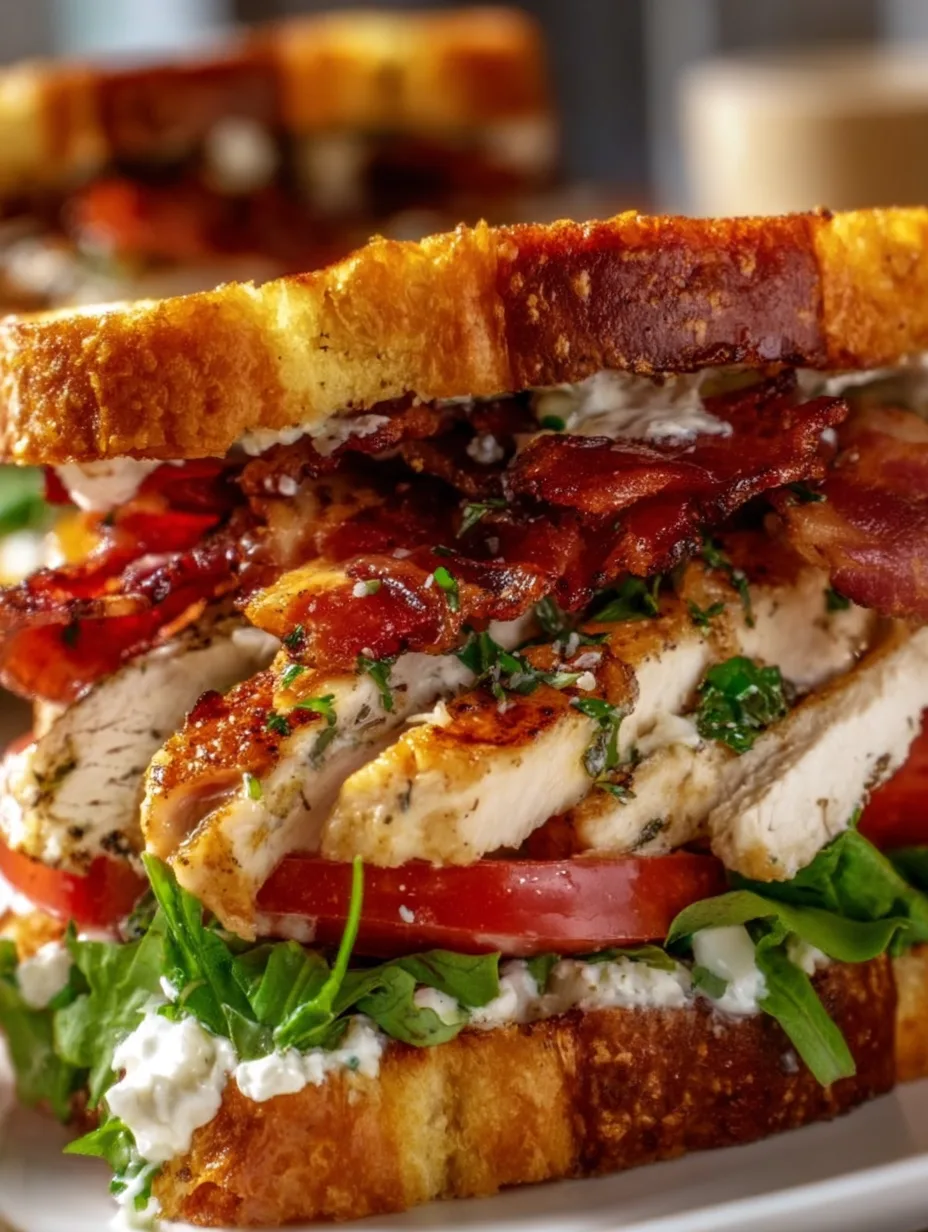Ultimate Loaded Chicken Club Sandwich with Crispy Bacon and Avocado Ranch Spread