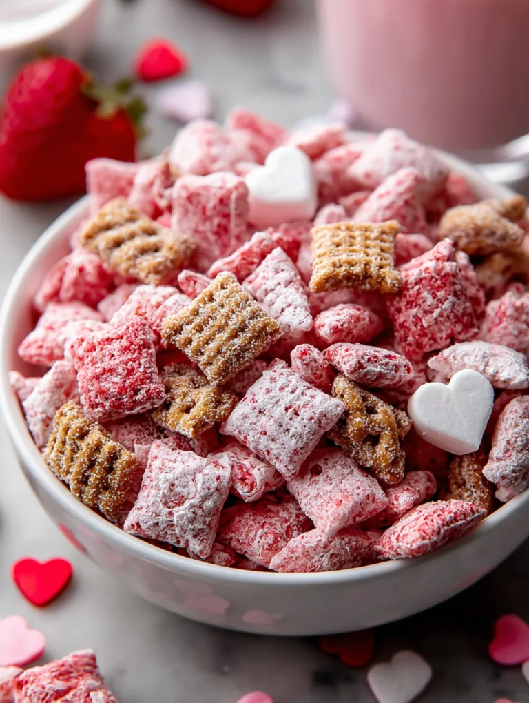 Valentine’s Strawberry Cheesecake Puppy Chow