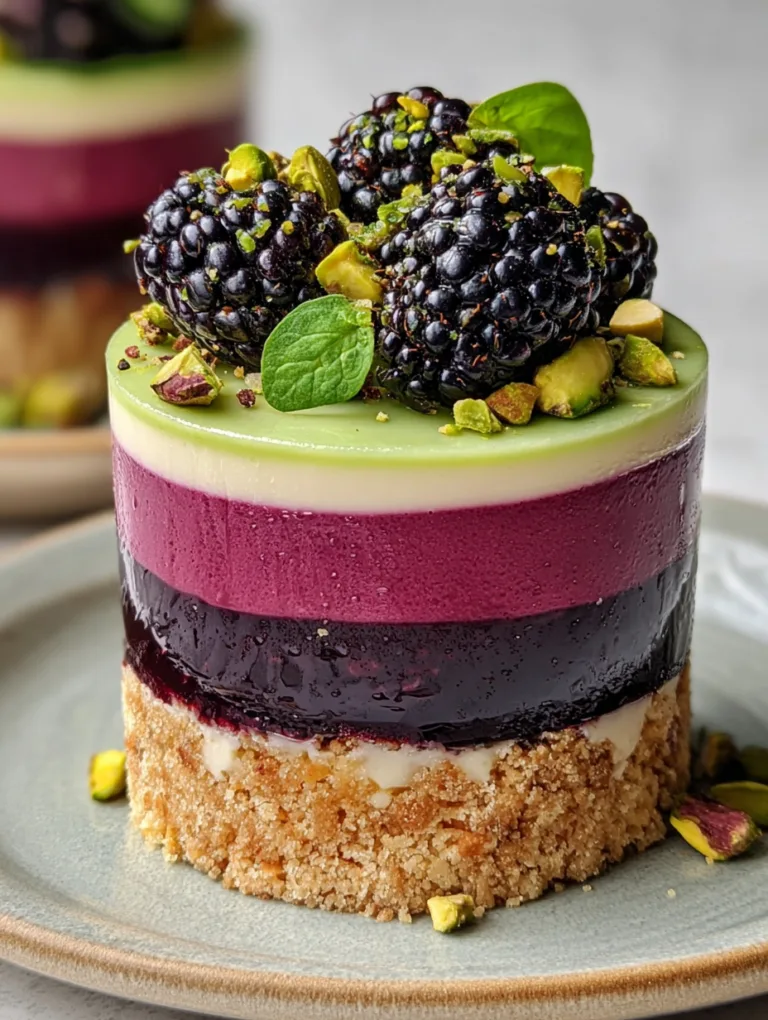 Luxury Pistachio & Blackberry Cheesecake Towers with Native Australian Garnishes