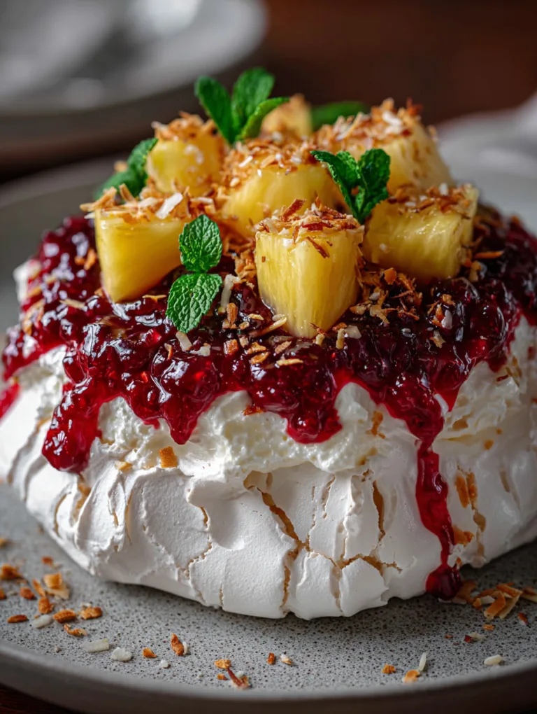 Pineapple Hibiscus Coconut Pavlova