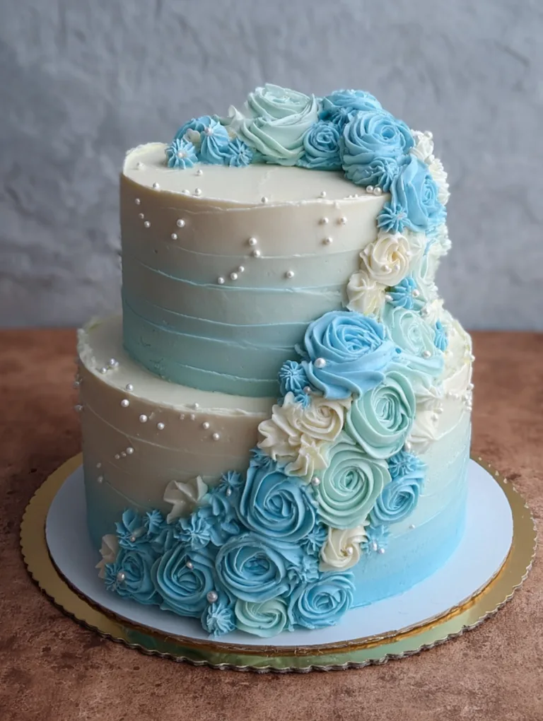 Sky Blue Floral 3 Tier Cake