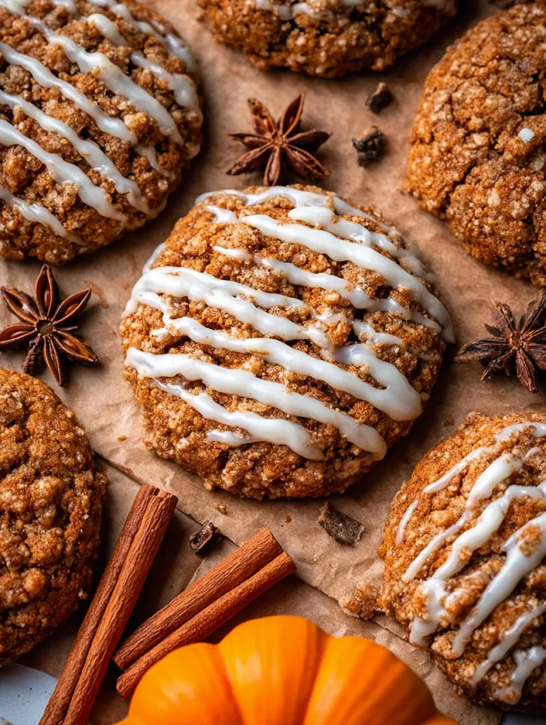 Spiced Pumpkin Crumb Cookies with Vanilla Icing Drizzle