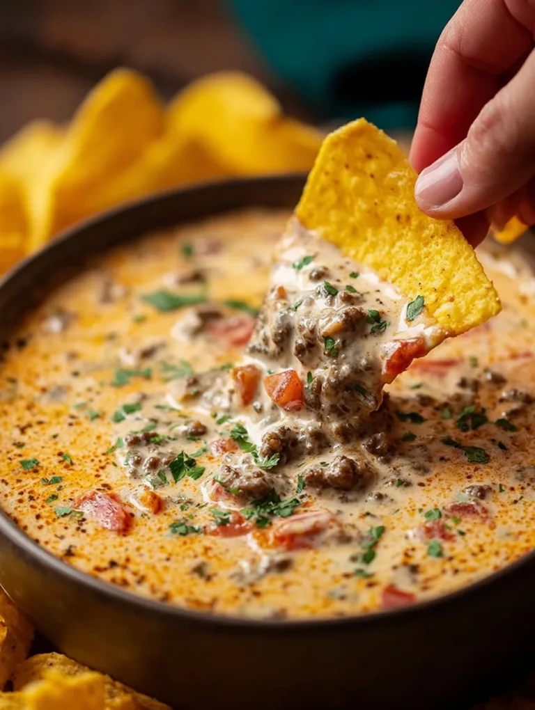 Melty Rotel Dip With Ground Beef And Sour Cream