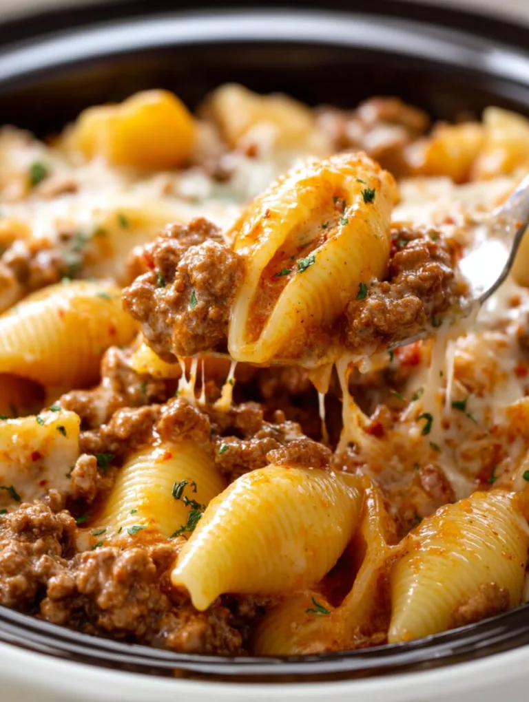 Crockpot Cheesy Ranch Beef Pasta Shells Recipe