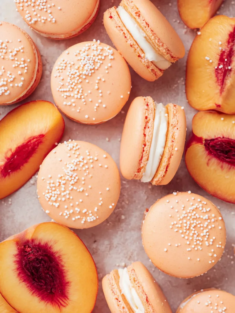 Peach Macarons with Fresh Peaches and Cream