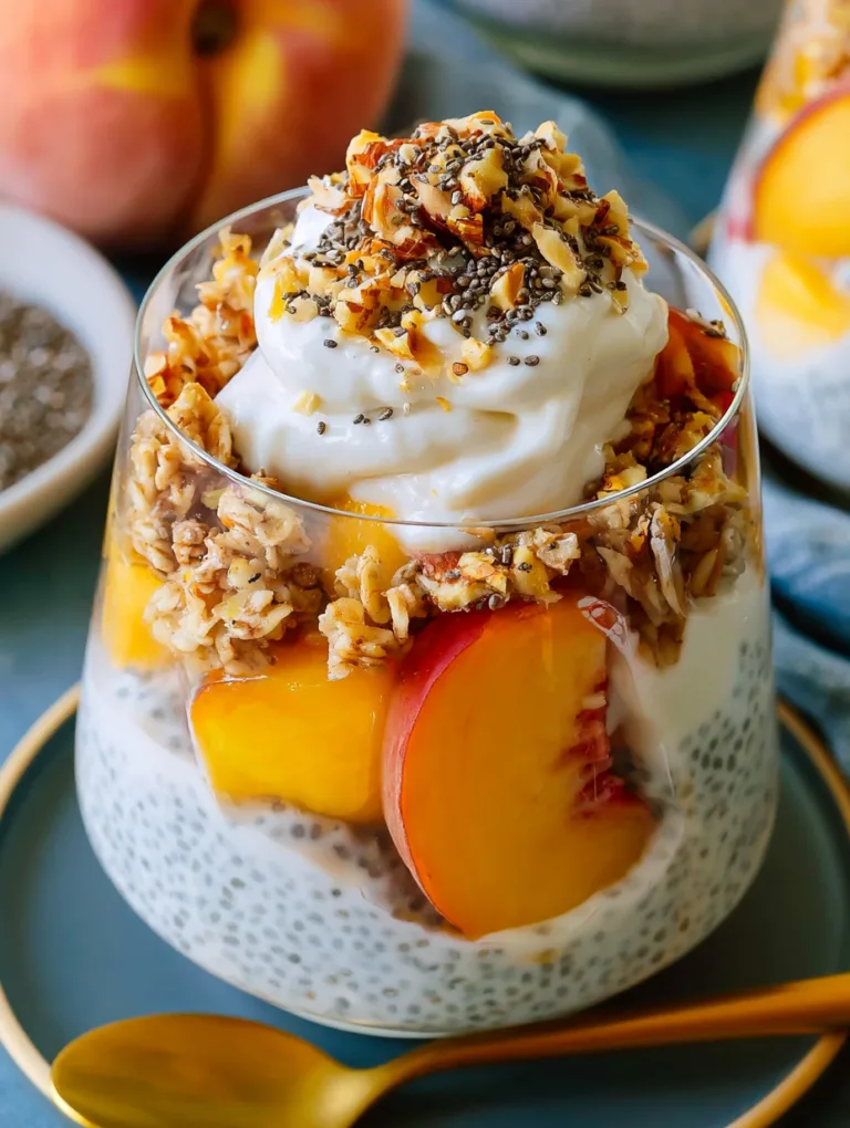 Overnight Chia Yogurt Parfait with Peaches and Cream