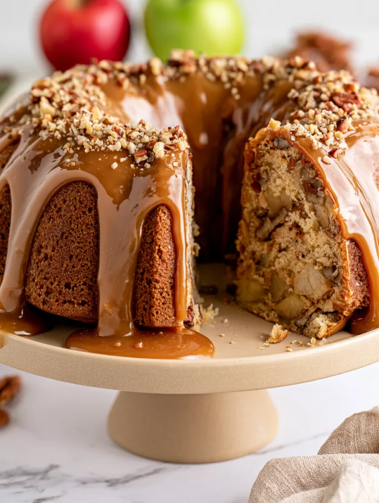 Apple Pecan Cake With Caramel Glaze